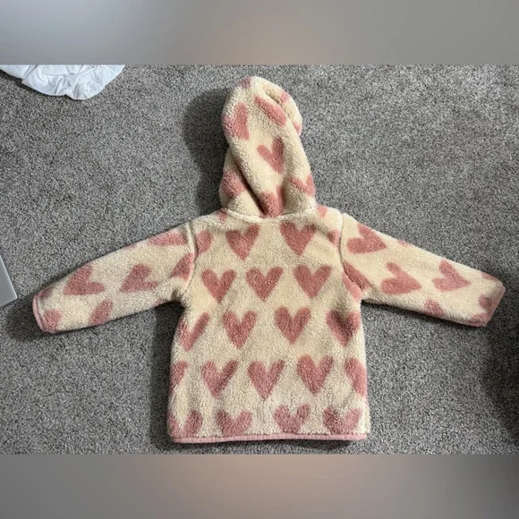 Hanna Andersson Print Recycled Marshmallow Fleece Jacket in Oat Hearts Size 2T - Picture 10 of 15